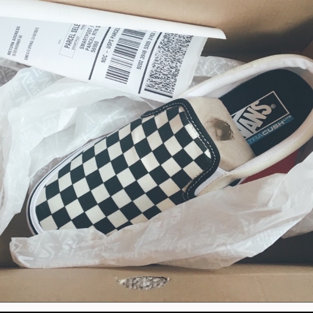 Checkered Vans Slip Ons